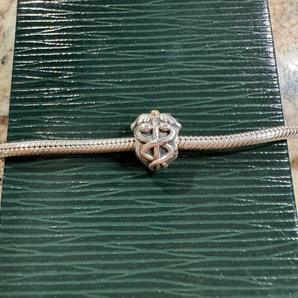 Retired Pandora Medical Caduceus Charm Silver with Gold Plating - Picture 3 of 7